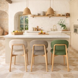 SILLA DE MADERA DE HAYA TAPIZADA ANTIMANCHAS WANDA PARA COMEDOR ESTILO NÓRDICO