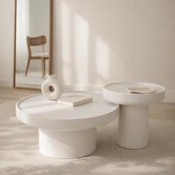 MESA AUXILIAR Y DE CENTRO DE MDF LACADO RODNEY PARA SALÓN DE ESTILO CONTEMPORÁNEO