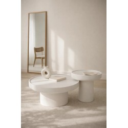 MESA AUXILIAR Y DE CENTRO DE MDF LACADO RODNEY PARA SALÓN DE ESTILO CONTEMPORÁNEO