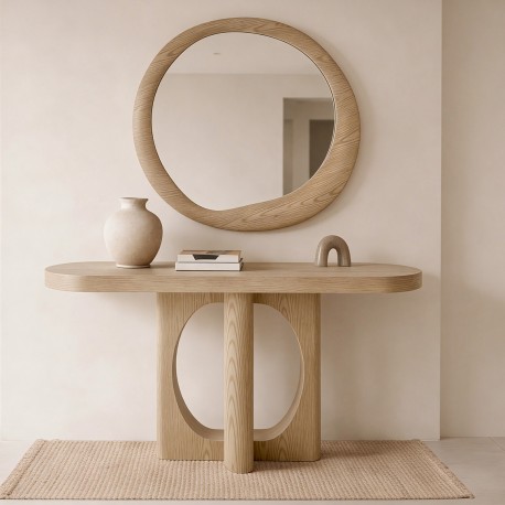 CONSOLA DE CHAPA DE ROBLE LAYSA PARA RECIBIDOR DE ESTILO NÓRDICO ORGÁNICO
