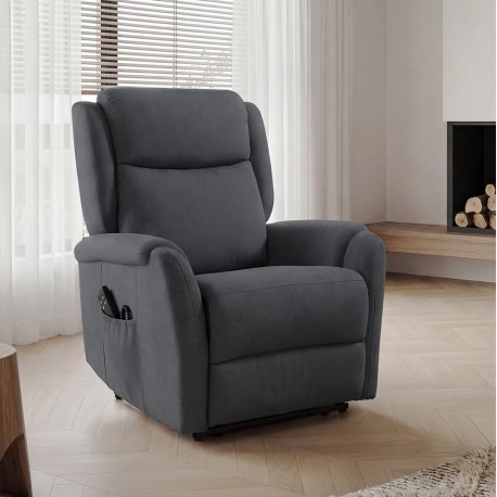 SILLÓN RELAX ELECTRICO CON TEJIDO ANTIMANCHAS GRIS OSCURO AKARI PARA SALÓN ESTILO CONTEMPORÁNEO