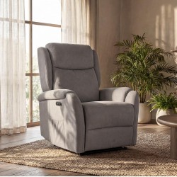 SILLÓN RELAX ELECTRICO CON TEJIDO ANTIMANCHAS TAUPE AKARI PARA SALÓN ESTILO CONTEMPORÁNEO