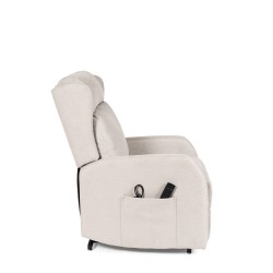 SILLÓN RELAX ELECTRICO CON ELEVADOR EN TEJIDO ANTIMANCHAS BEIGE SAORI PARA SALÓN CONTEMPORÁNEO