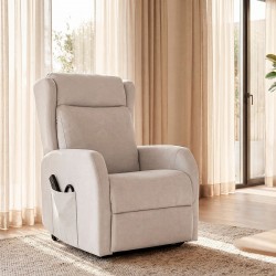 SILLÓN RELAX ELECTRICO CON ELEVADOR EN TEJIDO ANTIMANCHAS BEIGE SAORI PARA SALÓN CONTEMPORÁNEO