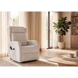 SILLÓN RELAX ELECTRICO CON ELEVADOR EN TEJIDO ANTIMANCHAS BEIGE SAORI PARA SALÓN CONTEMPORÁNEO