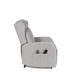 SILLÓN RELAX ELECTRICO CON ELEVADOR EN TEJIDO ANTIMANCHAS GRIS CLARO SAORI PARA SALÓN CONTEMPORÁNEO