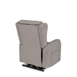 SILLÓN RELAX ELECTRICO CON ELEVADOR EN TEJIDO ANTIMANCHAS TAUPE SAORI PARA SALÓN CONTEMPORÁNEO