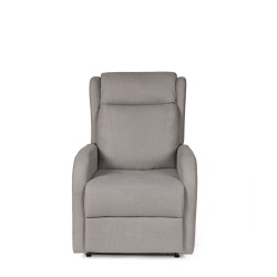 SILLÓN RELAX ELECTRICO CON ELEVADOR EN TEJIDO ANTIMANCHAS TAUPE SAORI PARA SALÓN CONTEMPORÁNEO