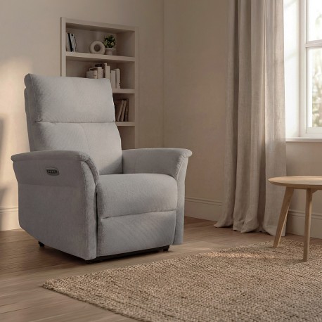 SILLÓN RELAX ELECTRICO DE TELA ANTIMANCHAS GRIS CLARO MISAKI PARA SALÓN ESTILO CONTEMPORÁNEO