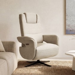 SILLÓN RELAX ELECTRICO GIRATORIO DE TELA COLOR BEIGE SATOMI PARA SALÓN CONTEMPORÁNEO