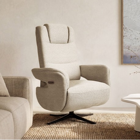SILLÓN RELAX ELECTRICO GIRATORIO DE TELA COLOR BEIGE SATOMI PARA SALÓN CONTEMPORÁNEO