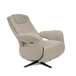 SILLÓN RELAX ELECTRICO GIRATORIO DE TELA COLOR TAUPE SATOMI PARA SALÓN CONTEMPORÁNEO