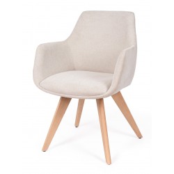 SILLA DE COMEDOR DE MADERA DE HAYA SHARON CON BRAZOS TAPIZADA ANTIMANCHAS ESTILO ESCANDINAVO