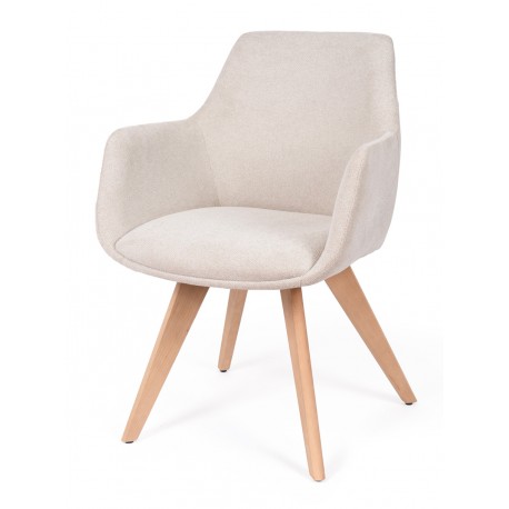 SILLA DE COMEDOR DE MADERA DE HAYA SHARON CON BRAZOS TAPIZADA ANTIMANCHAS ESTILO ESCANDINAVO