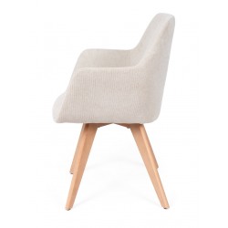 SILLA DE COMEDOR DE MADERA DE HAYA SHARON CON BRAZOS TAPIZADA ANTIMANCHAS ESTILO ESCANDINAVO