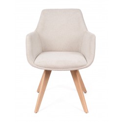 SILLA DE COMEDOR DE MADERA DE HAYA SHARON CON BRAZOS TAPIZADA ANTIMANCHAS ESTILO ESCANDINAVO