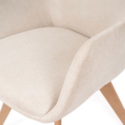SILLA DE COMEDOR DE MADERA DE HAYA SHARON CON BRAZOS TAPIZADA ANTIMANCHAS ESTILO ESCANDINAVO