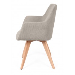 SILLA DE COMEDOR DE MADERA DE HAYA SHARON CON BRAZOS TAPIZADA ANTIMANCHAS ESTILO ESCANDINAVO