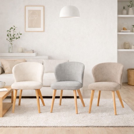 SILLA DE COMEDOR DE MADERA DE HAYA TANYA TAPIZADA PARA INTERIOR ESTILO ESCANDINAVO