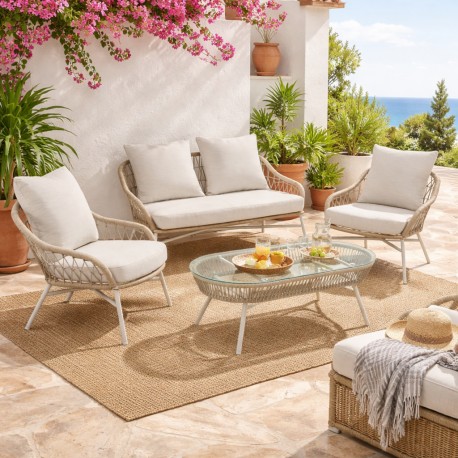 CONJUNTO DE JARDÍN SALONICA (SOFA + 2 SILLONES + MESITA)