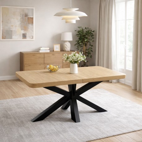 MESA DE COMEDOR DE CHAPA DE ROBLE GLADYS EXTENSIBLE PARA COMEDOR ESTILO INDUSTRIAL