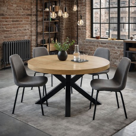 MESA DE COMEDOR DE CHAPA DE ROBLE MILDRED EXTENSIBLE PARA COMEDOR ESTILO INDUSTRIAL