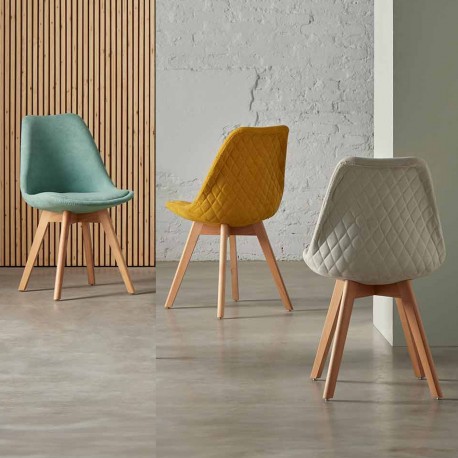 SILLA TAPIZADA MILENA CON PATAS DE MADERA