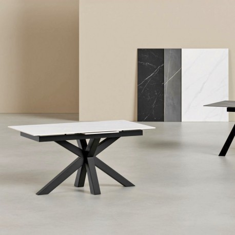 MESA DE COMEDOR DE PORCELÁNICO LORI EXTENSIBLE PARA SALÓN ESTILO CONTEMPORÁNEO