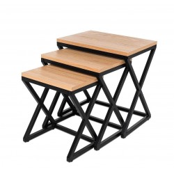 SET DE MESAS DE CENTRO DE CHAPA DE ROBLE CIRO PARA SALÓN ESTILO INDUSTRIAL