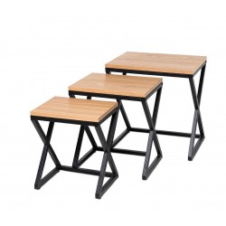 SET DE MESAS DE CENTRO DE CHAPA DE ROBLE CIRO PARA SALÓN ESTILO INDUSTRIAL