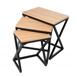 SET DE MESAS DE CENTRO DE CHAPA DE ROBLE CIRO PARA SALÓN ESTILO INDUSTRIAL