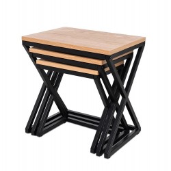 SET DE MESAS DE CENTRO DE CHAPA DE ROBLE CIRO PARA SALÓN ESTILO INDUSTRIAL