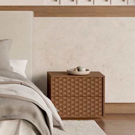 MESITA DE NOCHE DE MADERA BORNEO 60 CON 2 CAJONES PARA DORMITORIO ESTILO NATURAL
