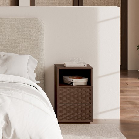MESITA DE NOCHE DE MADERA BORNEO 40 CON 2 CAJONES Y HUECO PARA DORMITORIO ESTILO NATURAL