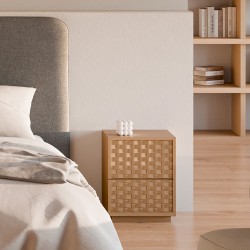 MESITA DE NOCHE DE MADERA BORNEO 40 CON 2 CAJONES PARA DORMITORIO ESTILO NATURAL