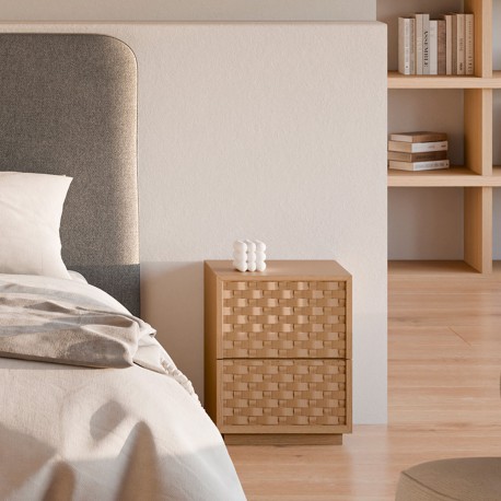 MESITA DE NOCHE DE MADERA BORNEO 40 CON 2 CAJONES PARA DORMITORIO ESTILO NATURAL