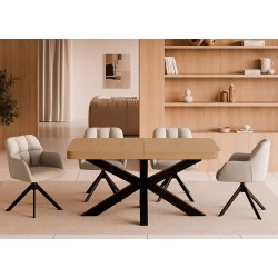 MESA DE COMEDOR DE CHAPA DE ROBLE GLADYS EXTENSIBLE PARA COMEDOR ESTILO INDUSTRIAL