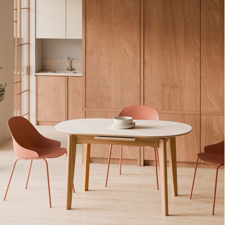 MESA DE COMEDOR EXTENSIBLE DE PORCELÁNICO VELMA PARA COMEDOR ESTILO NÓRDICO