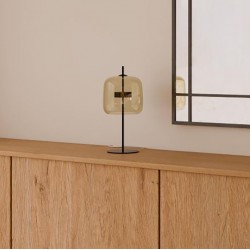 LÁMPARA DE SOBREMESA DE CRISTAL Y ACERO BENIEL PARA SALÓN ESTILO CONTEMPORÁNEO
