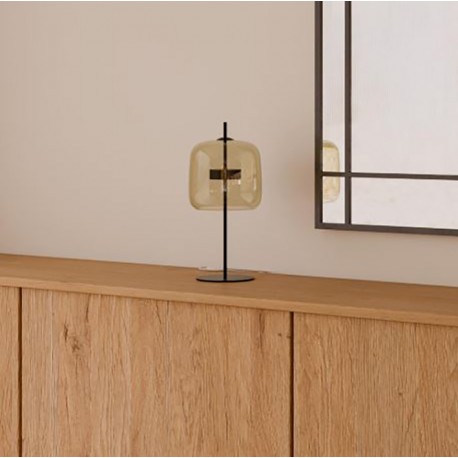 LÁMPARA DE SOBREMESA DE CRISTAL Y ACERO BENIEL PARA SALÓN ESTILO CONTEMPORÁNEO