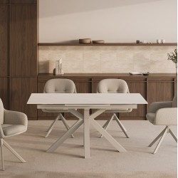 MESA EXTENSIBLE DE PORCELÁNICO TRAVERTINO LORI PARA COMEDOR ESTILO CONTEMPORÁNEO