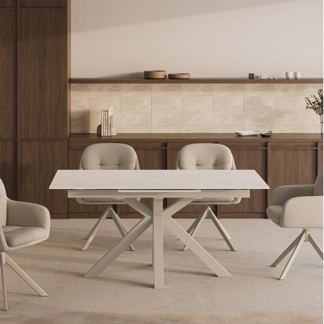 MESA EXTENSIBLE DE PORCELÁNICO TRAVERTINO LORI PARA COMEDOR ESTILO CONTEMPORÁNEO