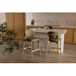 TABURETE DE MADERA DE HAYA TAPIZADO EN TELA ANTIMANCHAS RENZO PARA BARRA DE COCINA ESTILO NÓRDICO