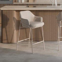TABURETE DE TEJIDO ANTIMANCHAS THOMAS CON PATAS BEIGE PARA BARRA O COCINA DE ESTILO CONTEMPORÁNEO