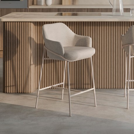 TABURETE DE TEJIDO ANTIMANCHAS THOMAS CON PATAS BEIGE PARA BARRA O COCINA DE ESTILO CONTEMPORÁNEO