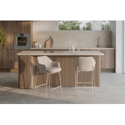 TABURETE DE TEJIDO ANTIMANCHAS THOMAS CON PATAS BEIGE PARA BARRA O COCINA DE ESTILO CONTEMPORÁNEO