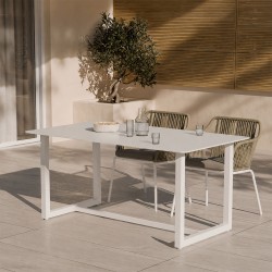 MESA DE EXTERIOR AUDREY DE PORCELÁNICO Y ACERO