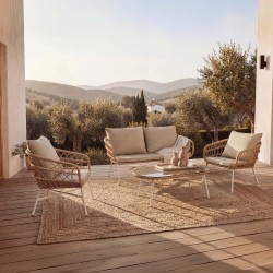 CONJUNTO DE JARDÍN PERUGIA NATURAL (SOFA + 2 SILLONES + MESITA)