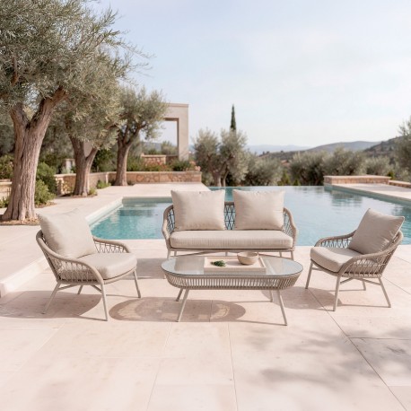 CONJUNTO DE JARDÍN SALONICA (SOFA + 2 SILLONES + MESITA)