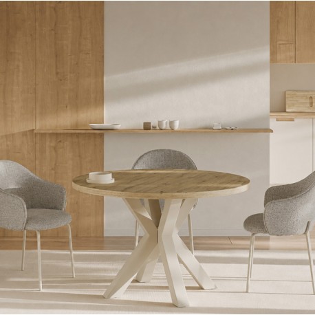 MESA BEVERLY DE CHAPA ROBLE Y ACERO
